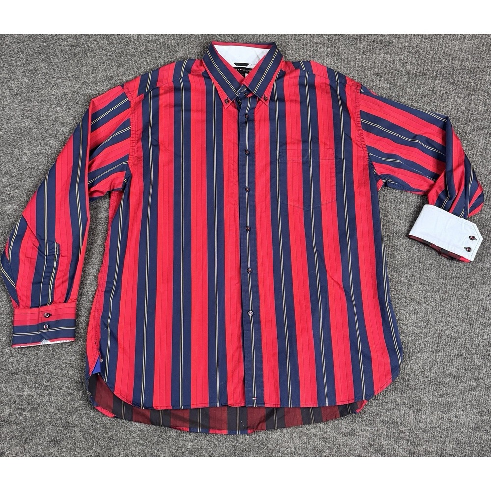Tommy Hilfiger red white blue striped Long sleeve button up shirt SIZE XL